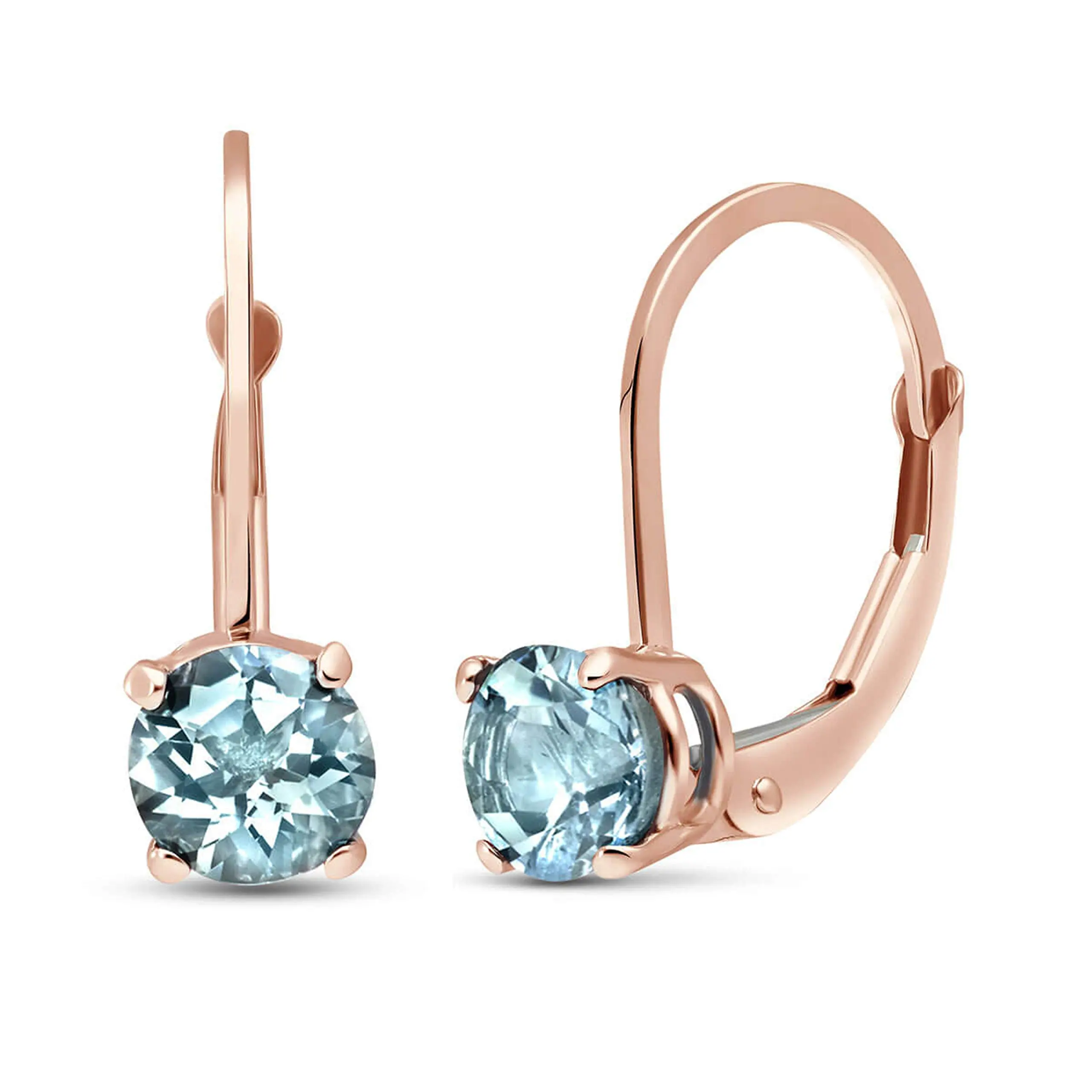 1.2 CTW 14k Solid Rose Gold Solitaire Aquamarine Leverback Earrings