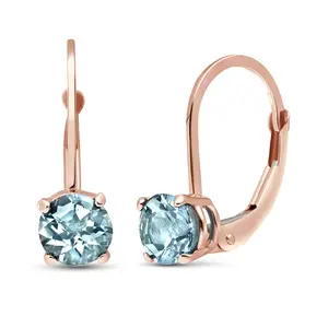 1.2 CTW 14k Solid Rose Gold Solitaire Aquamarine Leverback Earrings