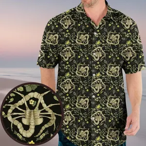 Facehugger Alien Hawaiian Shirt, Alien Xenomorph Shirt, Alien Facehugger Shirt, SciFi Alien Aloha Shirt, Horror Alien Vacation Shirt