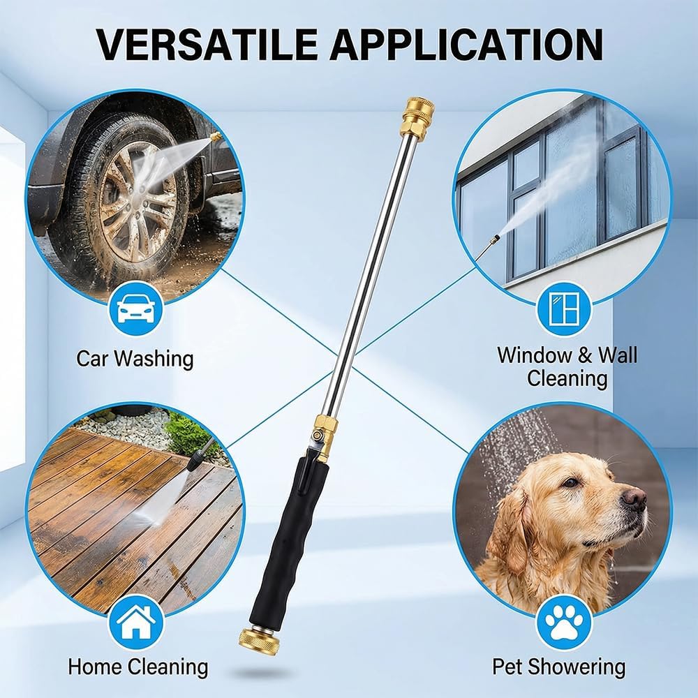 High Pressure Hose Nozzle for Garden: Metal Power Washer Wand Jet Nozzle with 2 Spray Tips Heavy Duty Brass Connector, Hose Pressure Cleaner for Car, Patio, Driveway, Deck Cleaning (black)