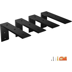 4-Pack 8 Inch Countertop Support Brackets, Heavy Duty L Brackets for Quartz/Wood/Laminate/Granite Countertops| 3/8" Thick Metal Steel| Frosted Black Powder Coated