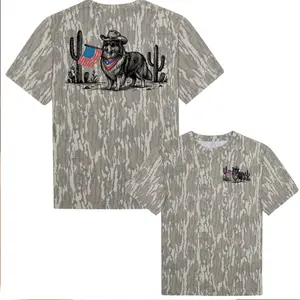 Western Cowboy Dog Camo Shirt Patriotic USA Flag Graphic Hunting Style T-Shirt Sweatshirt Hoodie Vintage Outdoor Streetwear Gift