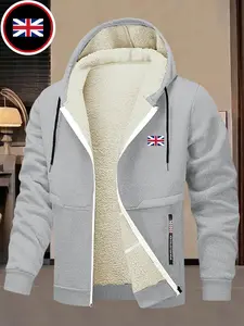 Men's Loose-Fit Hooded Sweatshirt Jacket, Zipper Pocket Design, Soft Fleece Lining, Casual Fashion Outerwear for Fall & Winter