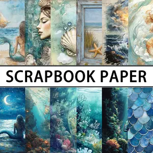 36CS Vintage Mermiad Ocean Beach Scrapbook Paper Pad, 5.9*5.9inch Single-Sided Vintage Under the Sea Mermiad Scrapbooking Paper for DIY Craft, Gift Wrapping, Bullet Journals, Scrapbooks, DIY Crafts and Greeting Cards
