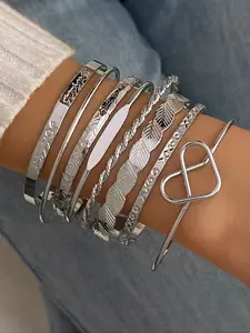 Heart Twisted Open Bangle Set, Fashionable Bangle, 8 Piece Fashion Jewelry Collection, Stylish Accessory for Women, Perfect Gift Idea