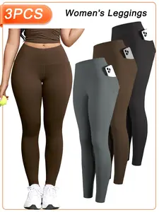 Women's Pocket Design Outdoor Sports Tight Pants, Stretchy High Waist, Solid Sports Leggings, Comfortable Fashion Daily Activity Wear, Casual Perfect Choice for Leisure