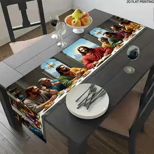 2D flat printing, 1-piece set of Last Supper artwork table flag, suitable for holiday dining and home decoration, indoor and outdoor party decoration, soft and durable, easy to care for, table decoration tablecloth