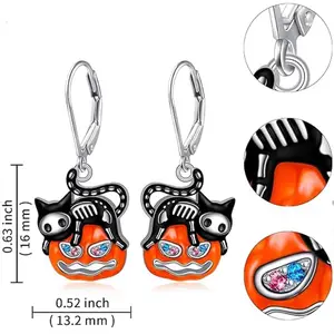 2Pairs Halloween Pumpkin Cat Earrings, Electroplated Embedded Funny Hip Hop Earrings for Men and Women