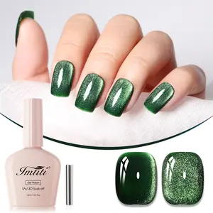 IMTITI 1PC 10ML/0.34 fl.oz Green Glitter Cat Eye Gel Nail Polish – Reflective Sparkle, Long-Lasting, UV/LED Soak Off, DIY Nail Art, Salon Use, Perfect Christmas Gift with Free Magnet Gentle Manicure