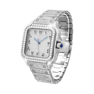 All Seasons Style,Luxury Fashion Moissanite Automatic Mechanical Watch, Durable Watch, Stainless Steel Square Gemstone Wristwatch, Analog Display