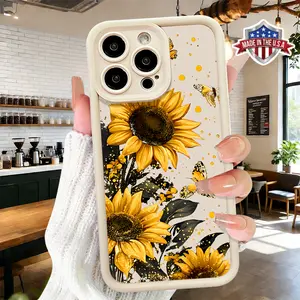 Artistic Sunflower Floral Pattern Case for iPhone 17 16 15 14 Pro Max 13 12 11 XR XS Plus Air Slim Shockproof Anti Drop Protective Lightweight TPU Cover