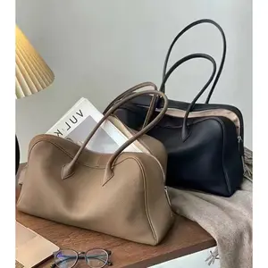 Full-Grain Leather Minimalist Style Genuine Leather Large Bag 2025 New Boston Bag Large Capacity Top Layer Cowhide Underarm Tote Bag Shoulder Bag