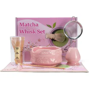 Matcha Whisk Set,7 Pcs Matcha Kit Set with Bowl & Holder,  Whisk (Chasen), Scoop, Spoon and Sifter and  Towel,Matcha Kit Covers Everything Needed for Making Matcha ()