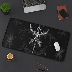 Cybersigilism Mouse Pad, Angel Sword Desk Mat, Gaming Accessories, Office Decor, Computer Desk Pad, Magic Symbols Desk Blotter