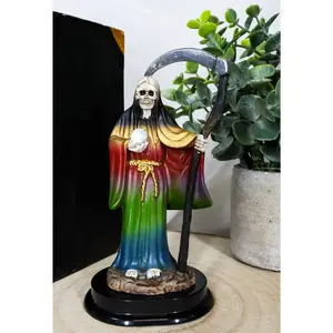 Ebros Gift 5.5"H Rainbow Santa Muerte With Scythe Protection Decorative Figurine