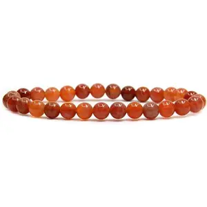 Angelstones Natural Red Crab Fire Agate Gemstone 6mm Round Beads Stretch Bracelet 7" Unisex