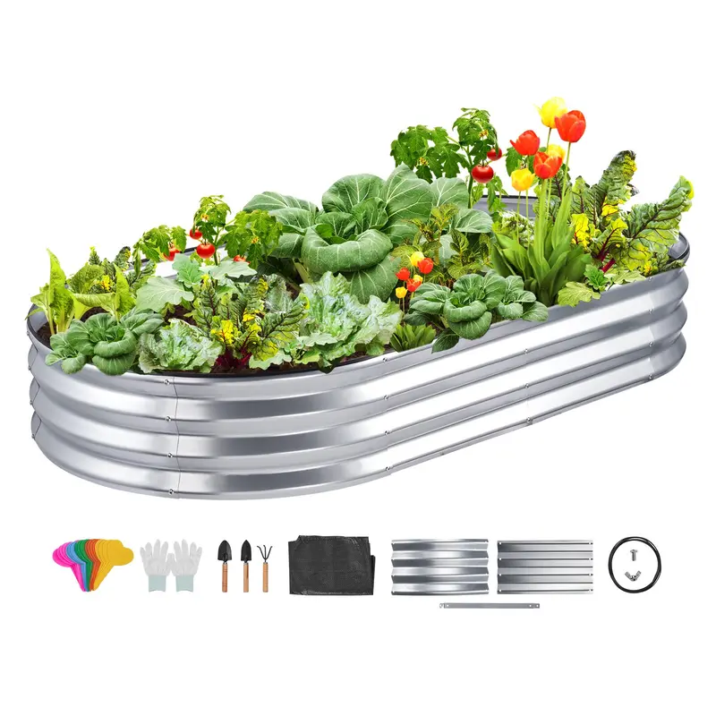 VEVOR Galvanized Steel Raised Garden Bed - 70.9x35.4x11 inch Double-Layer, 0.03"/0.8 mm Thick, Open Base, 5 Shapes, Pre-Drilled Holes, Folded Edge, Complete Screws, Gloves Included Outdoor Planters for Backyard Flowers/Vegetables