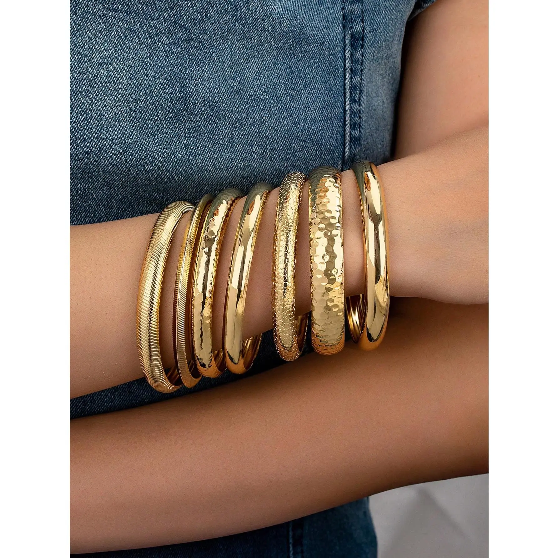 7 Pcs Chunky Wheels Metal Cuff Bangles Bracelets Set , Women Bracelets ...