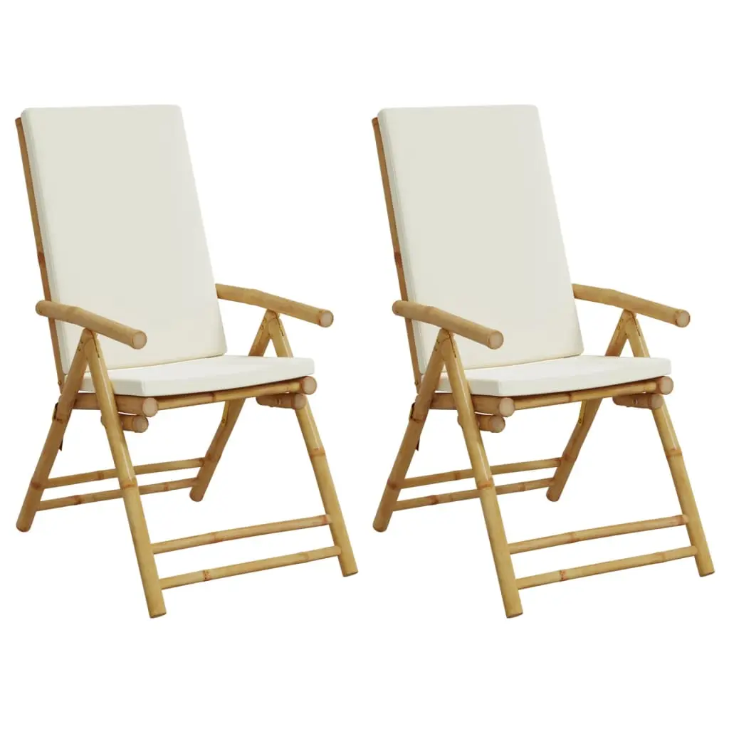 vidaXL Folding Patio Reclining Chairs with Cushions 2 pcs, Bistro Chair with Footrest, Outdoor Seating for Garden Balcony Backyard, Modern, Bamboo 365875