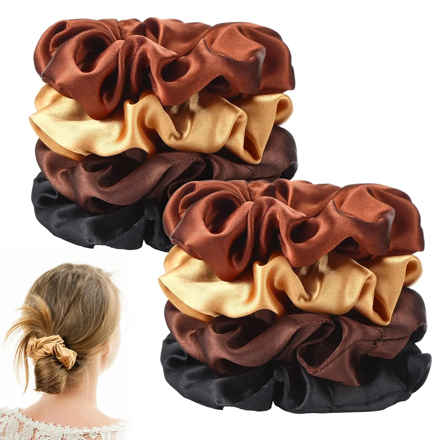 12 count 4.3 Inch Satin Hair Scrunchies for Women Elastic Bobbles Scrunchies Hair Ties for Adults, Big Scrunchy Ponytail Holder with Elastic Bands Thick Thin Curly 6 Colors