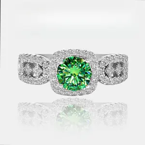 Christmas Exclusive 'Lace Princess 1 Carat Green/Swiss Blue Synthetic Moissanite 925 Sterling Silver Ring - Trendy Wedding Engagement Anniversary Gift For Her, Hypoallergenic Luxury Jewelry For Women