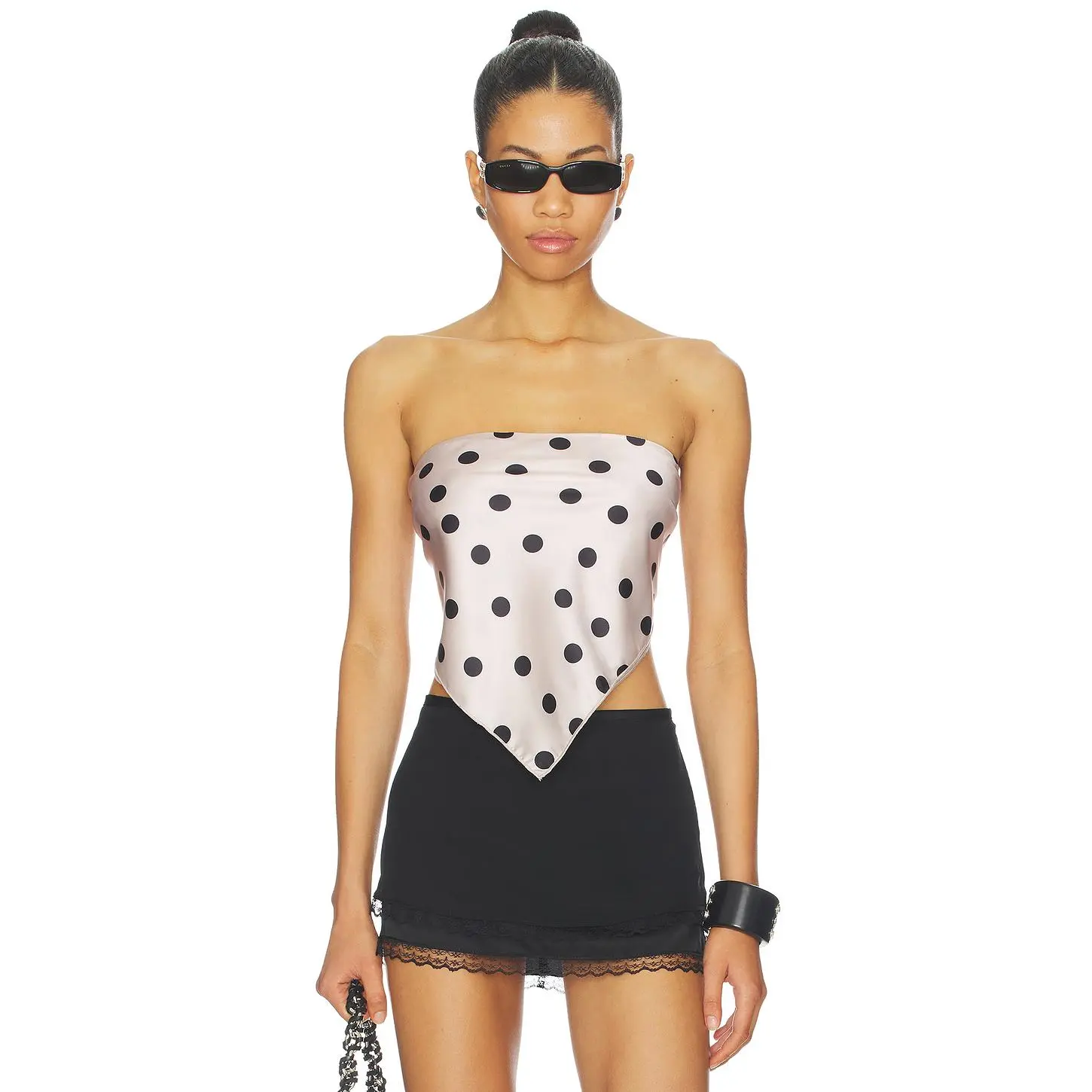 MORE TO COME Wesson Scarf Top in Cream & Black Dot