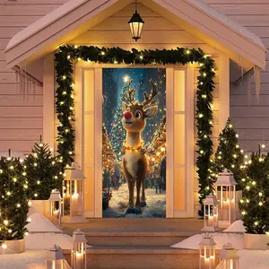 Elastic Room Door Decoration Set, Simple Installation Christmas Door Cover Banner, Happy Holidays Door Hanger for Home Indoor Outdoor Party Decorations, Home Decor Ornaments