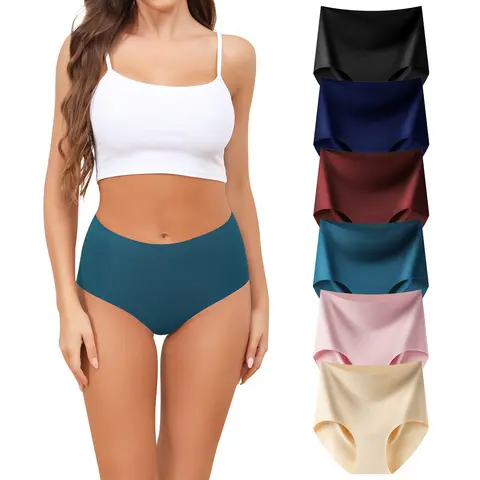 LEVAO Lady's Cotton High-Waisted Seamless Panties - 6-Pack Lightweight 3D Cut No-Show Full Coverage Underwear, Silky Smooth Do-Not-Iron Wireless Briefs for Holiday Wear