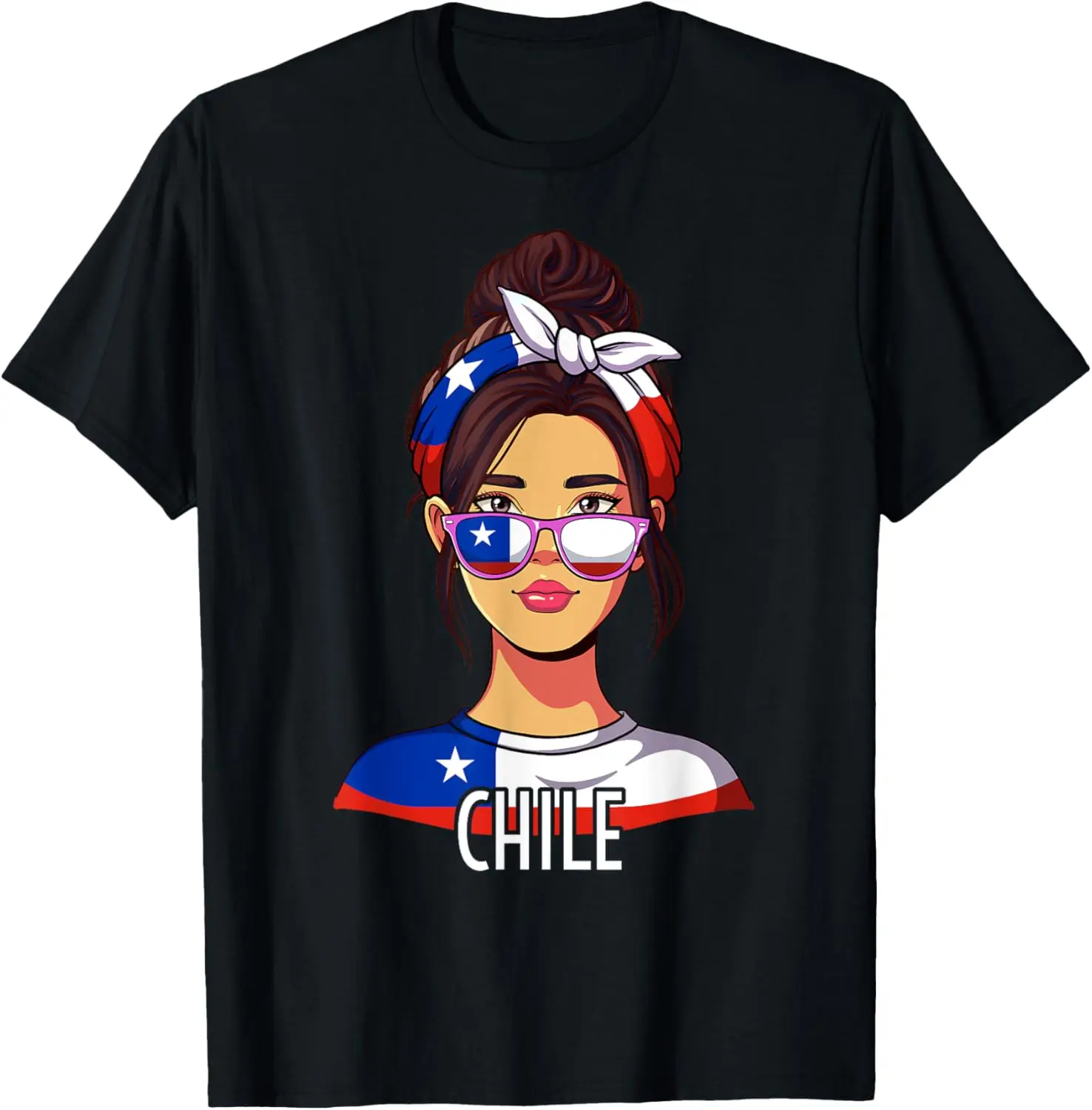 Women's Chilean Girl Graphic T-Shirt - 100% Cotton Short-Sleeve Round Neck Casual Everyday Clothes, Vintage Chile Souvenir Gift