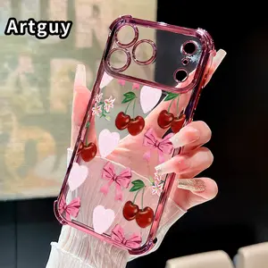 Cherry Bow Delight Pattern Phone Case for iPhone 17 Pro Max 16 15 Plus Air 14 13 12 11 E Four Corners Air Cushion Anti-drop Silicone Shockproof Cellphone Cover