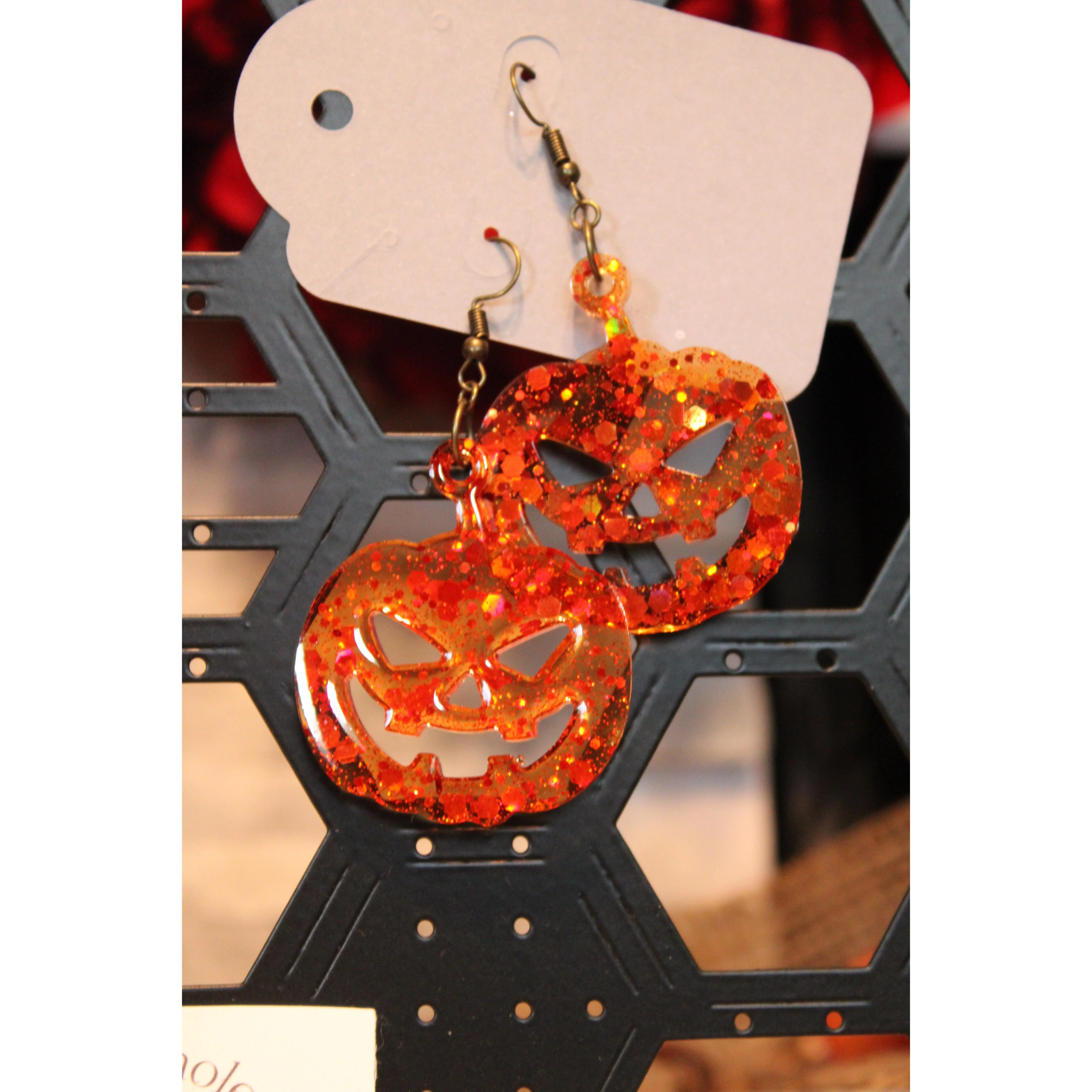 Dark orange glittery pumpkin earrings