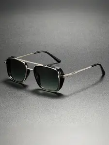 Super Large Fashion Sunglasses for Men and Women, Super Large Square Double Bridge Fashion Sunglasses | Full Metal Frame and Transparent PC Lens, Gold Coated Lens, Retro Nostalgic Style for Daily Wear, Trendy Shades