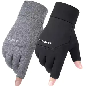 Winter Fishing Gloves Men Women Warm Touch Screen Two Fingers Cut Anti-Slip Fleece Mittens Outdoor Cycling Running Angling Sports Equipment Gear