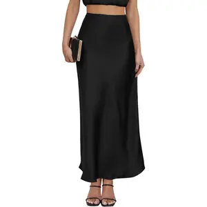 Women's Satin Maxi Skirt High Waisted Elastic Waistband Silk A-Line Casual Party Leopard Print Long Skirts for Women