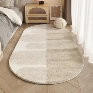 1 Piece Japanese Style Simple Bedroom Decoration Bedside Non-slip Rug Striped Beige Study Cloakroom Washable Carpet Cream Style Living Room Sofa Plush Carpet Fluffy Soft Lounge Floor Mat Decorative Area Rug