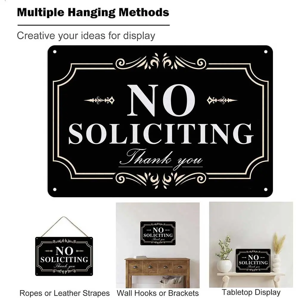 No soliciting Sign for House,Home/Business,12x8 Inch Rust Free Aluminum Metal Sign,Fade Resistant,Durable UV and Weather Resistant,Black with White Letters