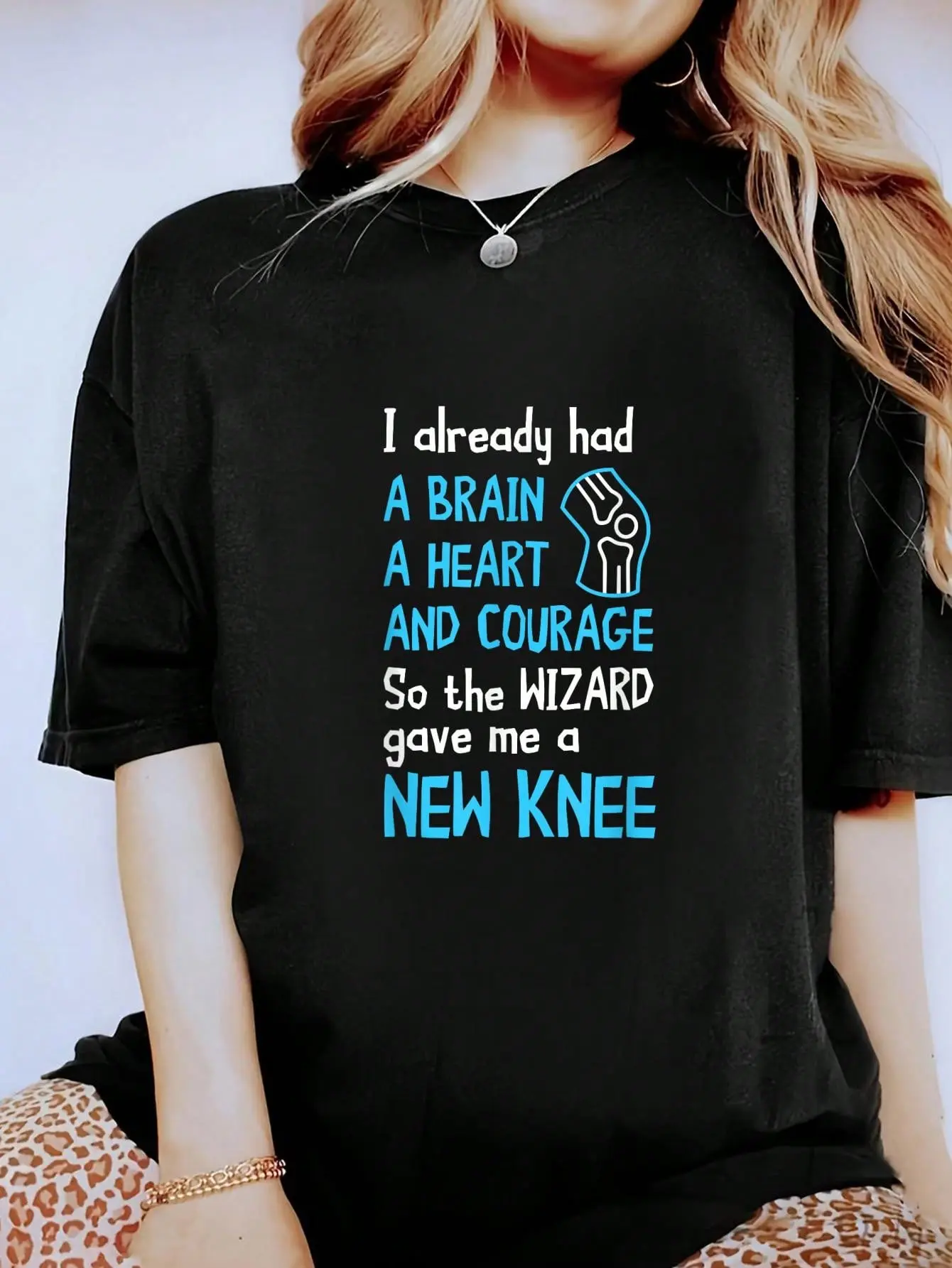 Women's 100% Cotton Casual Short Sleeve Crew Neck T-Shirt - Knee Replacement Wizard, Knee Surgery Recovery, Colorful Graphic, Comfortable Lightweight Piece
