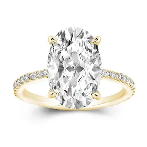 3CT Elongated Oval Real Moissanite Bridal Set, Half Eternity Zoe Engagement Ring for Women, Hypoallergenic Fashion Ring with Summer Vibes, Engagement Rings For Women