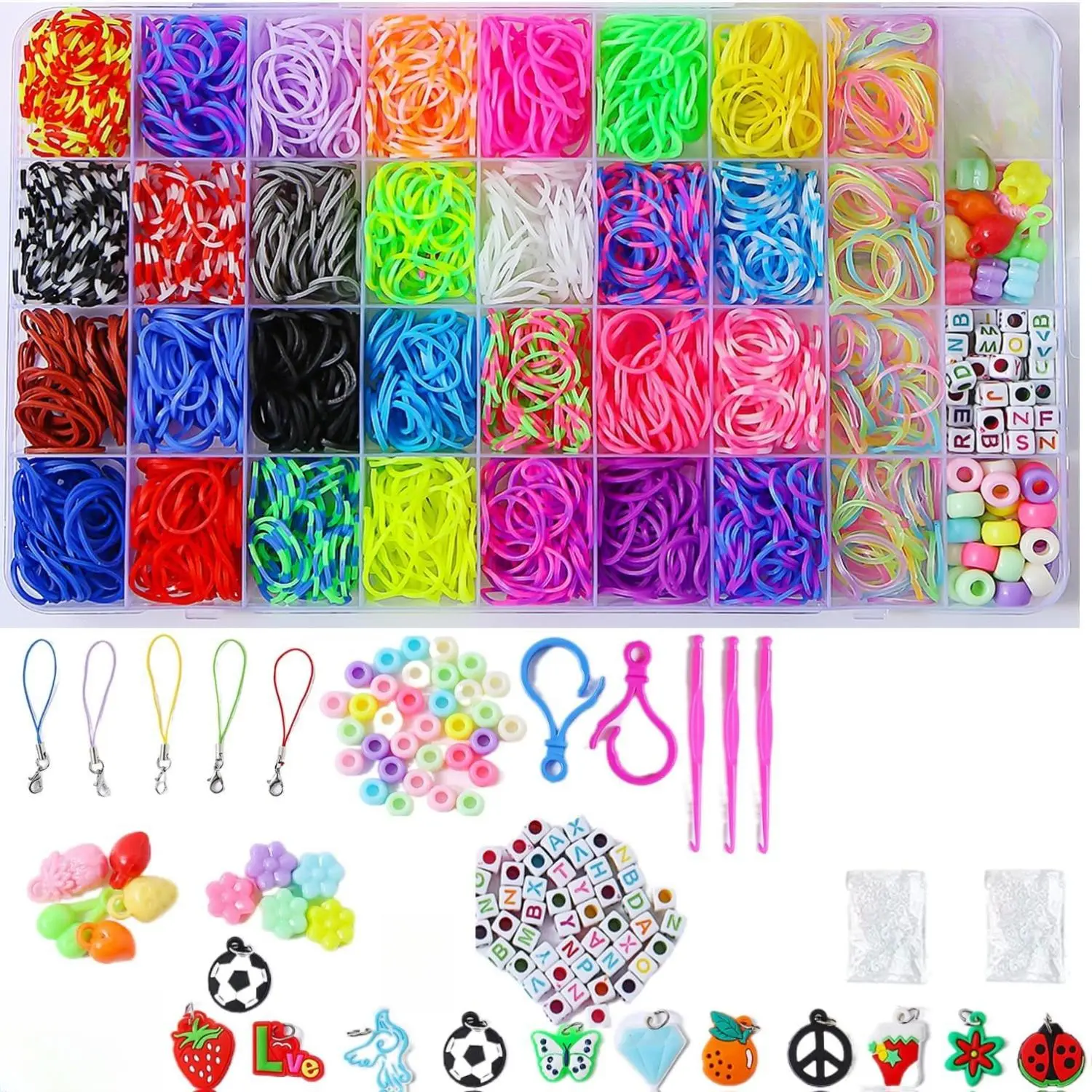 2500+ Webbing Rubber Band Bracelet Loom Kit, DIY Jewelry Making Set for Kids with 96 Clips, 40 Beads, 15 Accessories, 2 Zipper Hooks – Perfect Gift for Christmas, Valentine, Friendship Bracelets