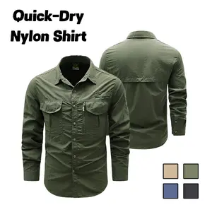 Men's Nylon Quick-Dry Long-Sleeve Shirt - Breathable Back Design, Suitable for Travel