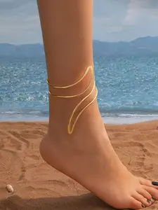 Multi-Layer Snake Anklet, Hollow Out Wrap Design Foot Chain, Beach Vacation Accessory, Stylish Sandal Jewelry