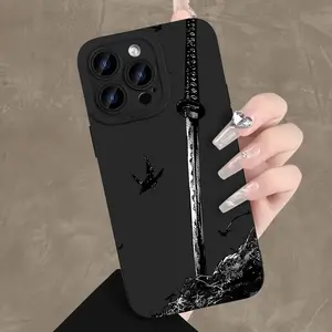 Japanese Samurai Sword Pattern Soft TPU Protective Phone Case, Decorative Phone Protector Cover, Smartphone Casing, Phone Accessories Compatible with iPhone 17 16 15 14 13 12 11 X XS XR Pro Max Plus Air