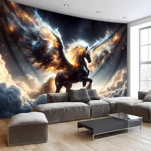 1pc Extra Large Striking Unicorn Wing Landscape Photo Tapestry - Vibrant Digital Print Wall Art, Soft Peach Skin Velvet Fabric, Perfect for Living Room, Bedroom, Office, or Party Decor, No Installation Required, Large Wall Art