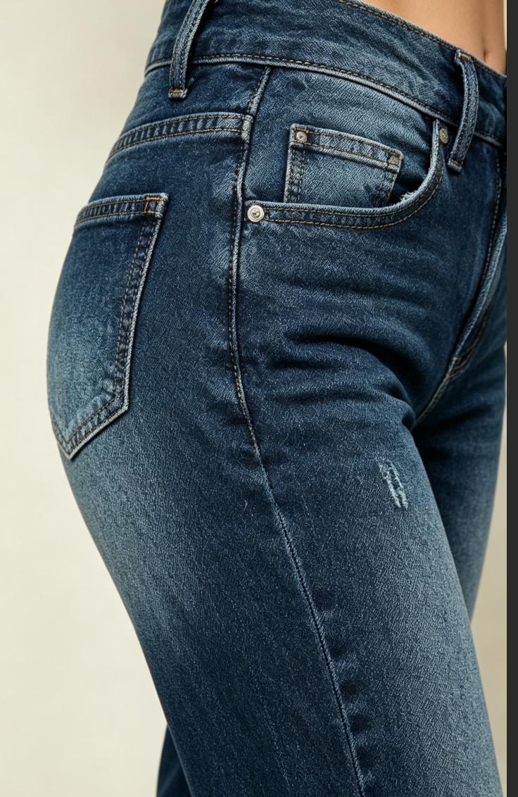 High Waisted Dark Wash Wide Leg Jeans for Women, Casual Loose Fit Stretch Denim Pants with Distressed Details, Comfortable Straight Leg Trousers for Everyday Streetwear