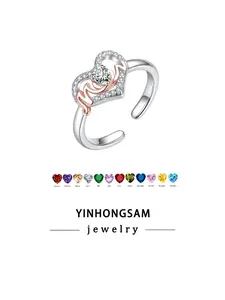 Women's Open Ring - Mom Birthstone Ring, Anniversary Birthday Gift, Mother's Day Christmas Gift, Jewelry Box Included