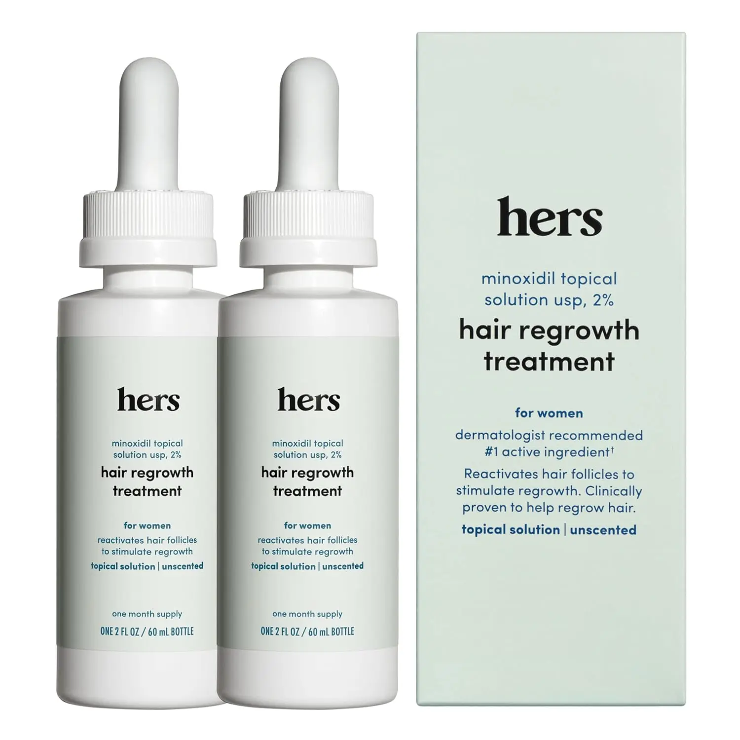 Hair Regrowth Treatment for Women with 2% Topical Minoxidil Solution for Hair Loss and Thinning Hair, Unscented Haircare Comfort Color Daily