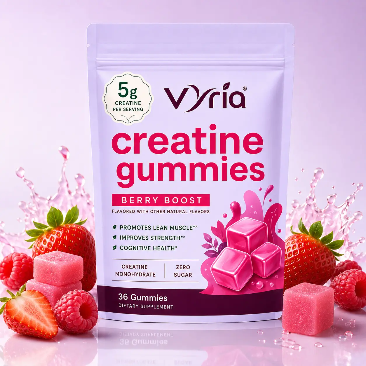 Vyria Nutrition Creatine Gummies -  Energy, Cognitive Health & Post-Workout Muscle Recovery Promotes & Muscle Improves - Creatine for Women