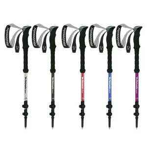 Aluminum Alloy 3-Section Retractable Trekking Pole External Lock Straight Handle Hiking Stick for Outdoor Climbing Walking