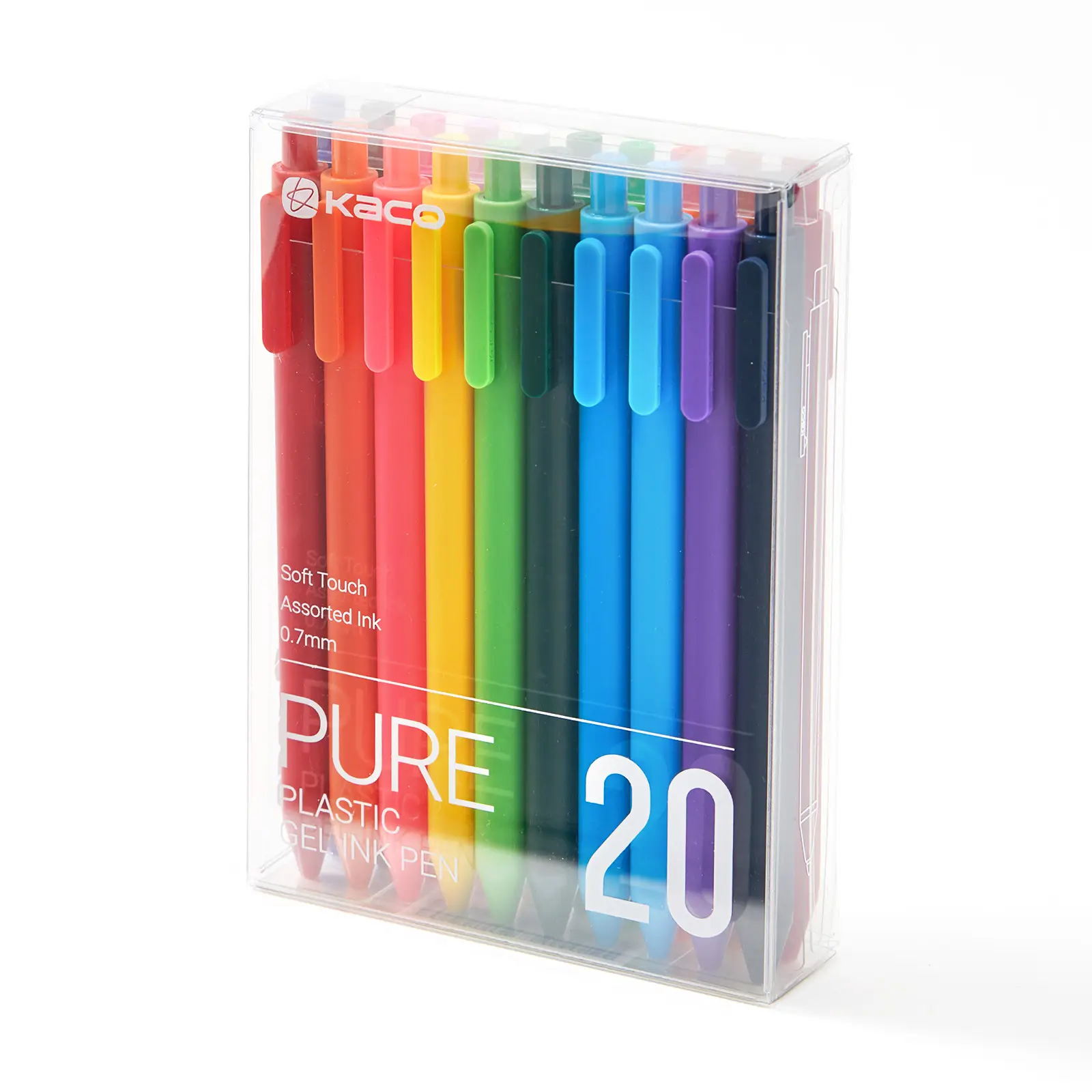 20 Pieces Kaco PURE Gel Pens Set - Vibrant Assorted Colors Ink, 0.7 mm Medium Point, Ergonomic Design, Smooth Writing Experience, Aesthetic Cute Stati