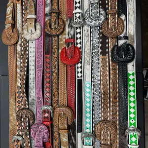 Genuine hand tooled leather & cowhide purse crossbody strap- strap ONLY